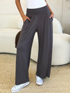 Smocked Waistband Wide Leg Pants with Pockets