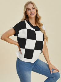 Checkered Short Sleeve Sweater