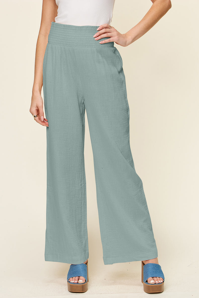 Smocked Waist Wide Leg Gauze Pants