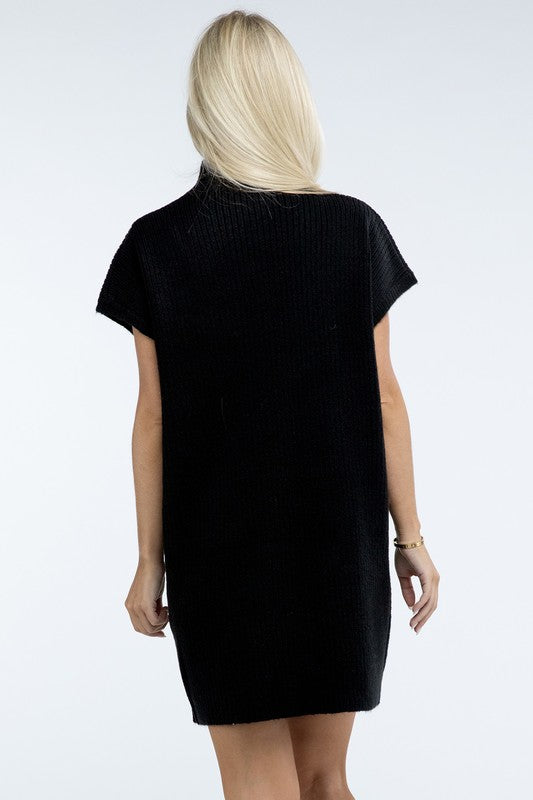 Mock Neck Short Sleeve Sweater Dress