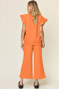 Texture Pant Set with Ruffle Sleeves