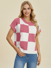 Checkered Short Sleeve Sweater