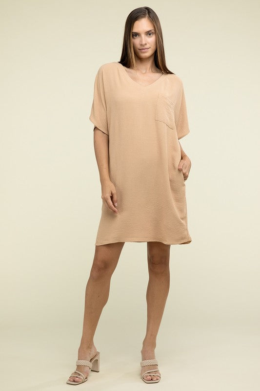 Woven Airflow V-Neck Dress