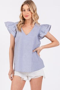 Striped Ruffled Sleeve Blouse