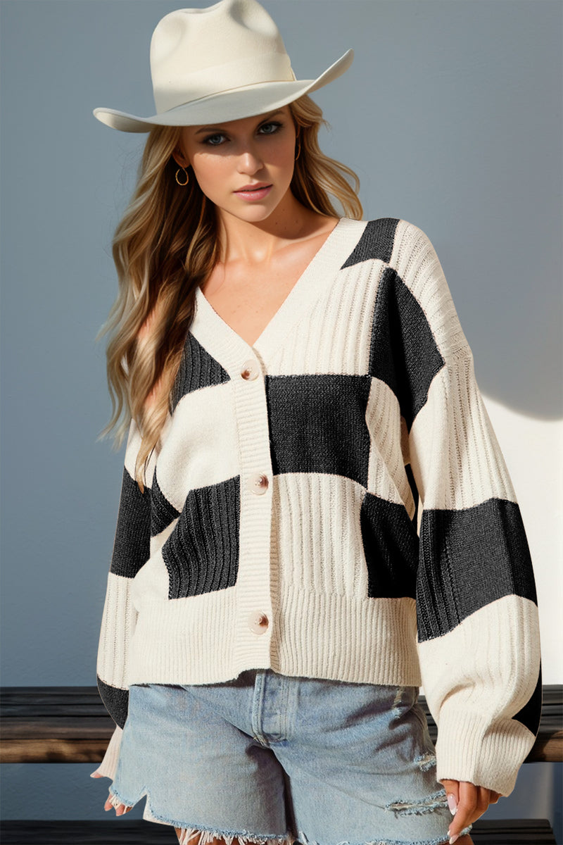 Checkered Cardigan Sweater