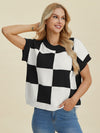 Checkered Short Sleeve Sweater