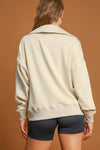 Umgee Johnny Collar Dropped Shoulder Sweatshirt in Oatmeal