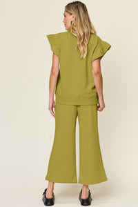 Texture Pant Set with Ruffle Sleeves