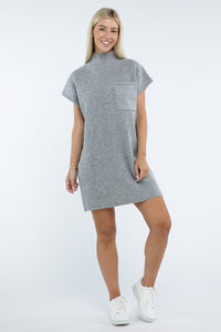 Mock Neck Short Sleeve Sweater Dress