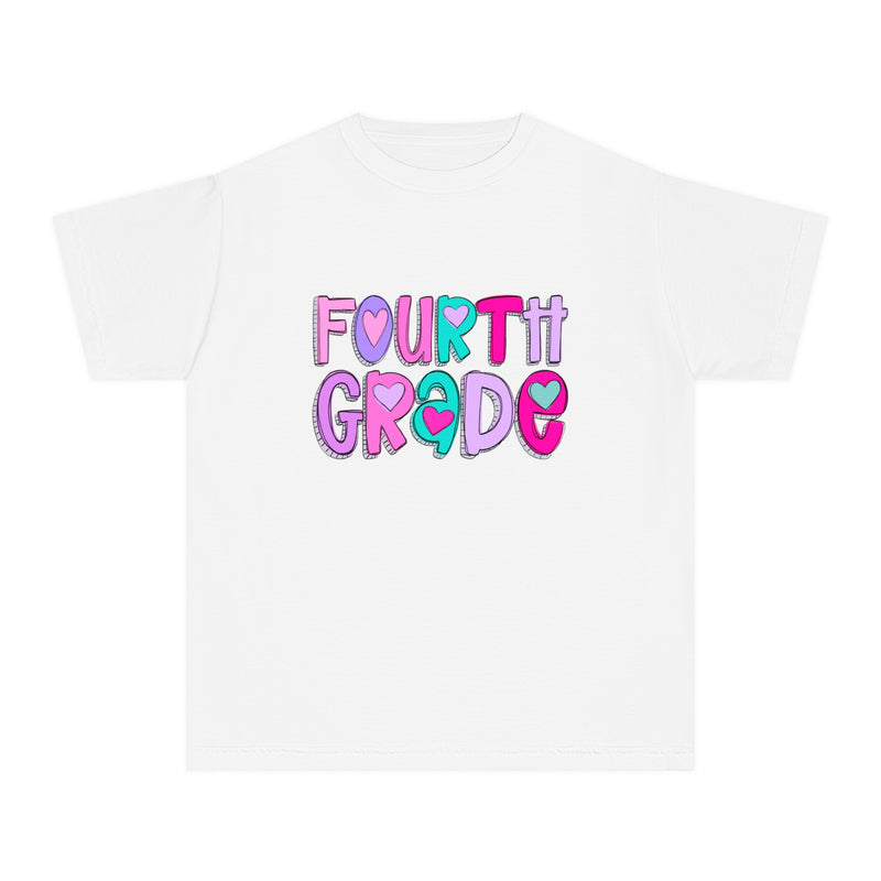 YOUTH Fourth Grade Heart Font Comfort Colors Tee