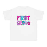 YOUTH First Grade Heart Font Comfort Colors Tee