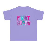 YOUTH First Grade Heart Font Comfort Colors Tee