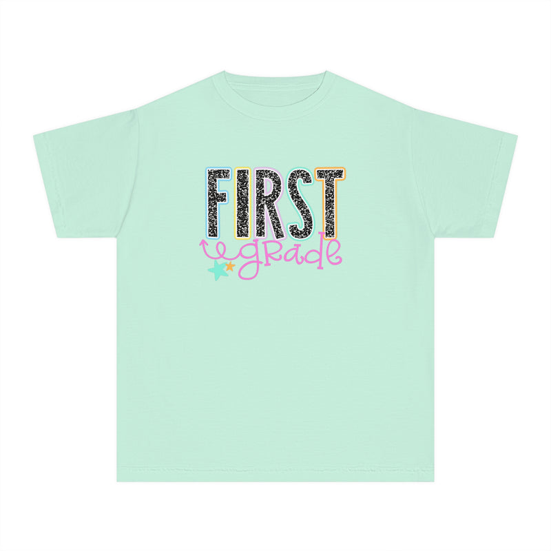 YOUTH First Grade Notebook Font Comfort Colors Tee