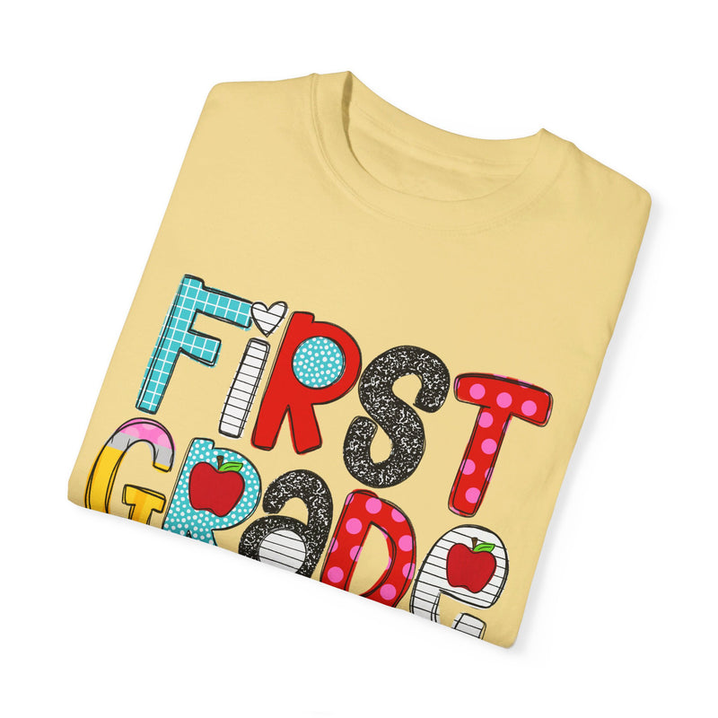 FIRST GRADE School Font Comfort Colors Tee