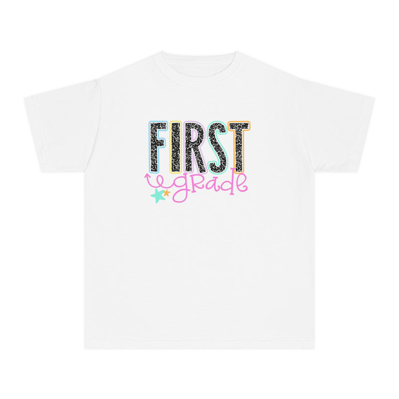 YOUTH First Grade Notebook Font Comfort Colors Tee