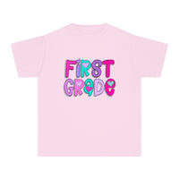 YOUTH First Grade Heart Font Comfort Colors Tee