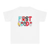 YOUTH First Grade School Font Comfort Colors Tee