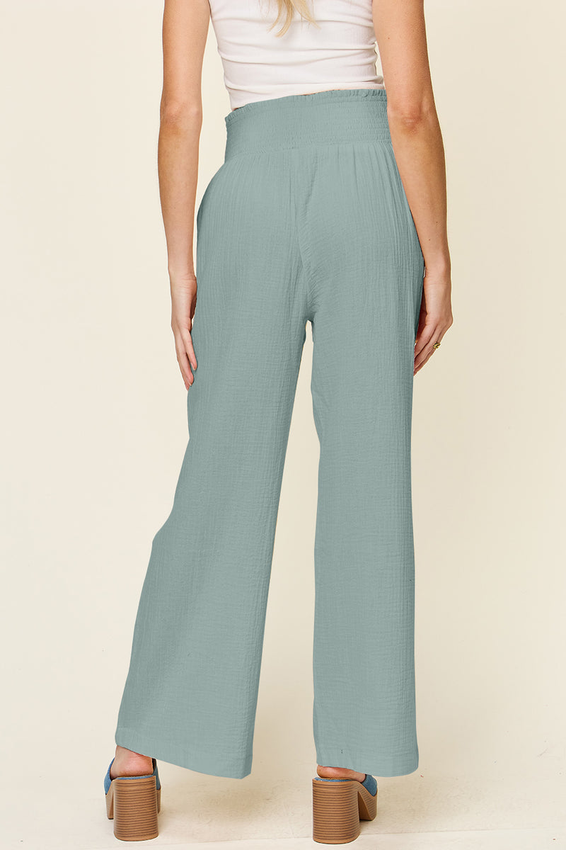 Smocked Waist Wide Leg Gauze Pants