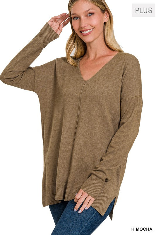 Plus V-Neck Front Seam Sweater