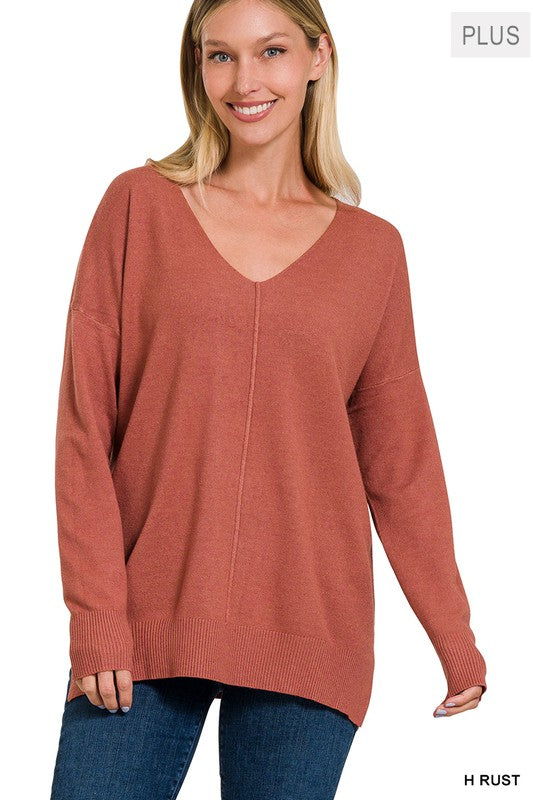 Plus V-Neck Front Seam Sweater