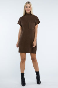 Mock Neck Short Sleeve Sweater Dress