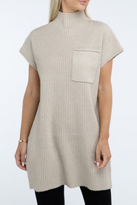 Mock Neck Short Sleeve Sweater Dress