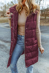 Long Hooded Sleeveless Puffer Vest