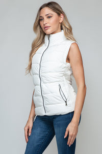 Zip Up Puffer Vest with Pockets in White