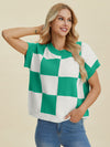 Checkered Short Sleeve Sweater