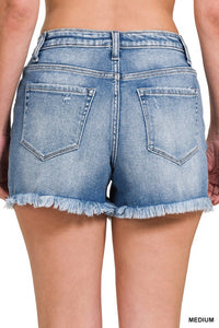 Mid Rise Frayed Hem Denim Shorts