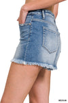 Mid Rise Frayed Hem Denim Shorts