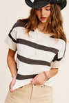 Striped Cropped Short Sleeve Sweater