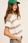 Striped Cropped Short Sleeve Sweater