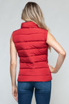 Zip Up Puffer Vest with Pockets in Red