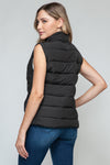 Zip Up Puffer Vest with Pockets in Black