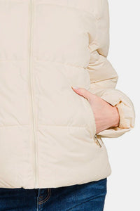 Ivory Puffer Jacket with Pockets