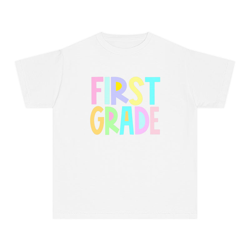 YOUTH FIRST Grade Pastel Font Comfort Colors Tee