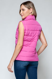 Zip Up Puffer Vest with Pockets in Pink