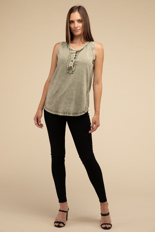 Vintage Washed Sleeveless Henley Top