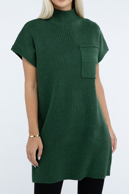 Mock Neck Short Sleeve Sweater Dress