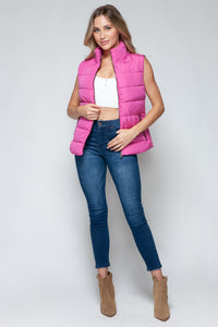 Zip Up Puffer Vest with Pockets in Pink