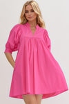 Puff Sleeve Babydoll Dress in Pink