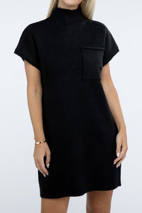 Mock Neck Short Sleeve Sweater Dress