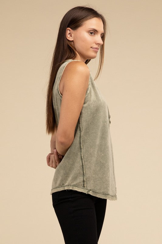 Vintage Washed Sleeveless Henley Top