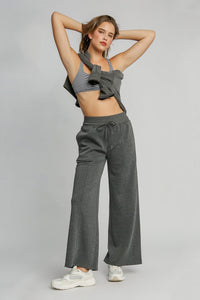 Umgee Drawstring Wide Leg Pants with Pockets in Charcoal