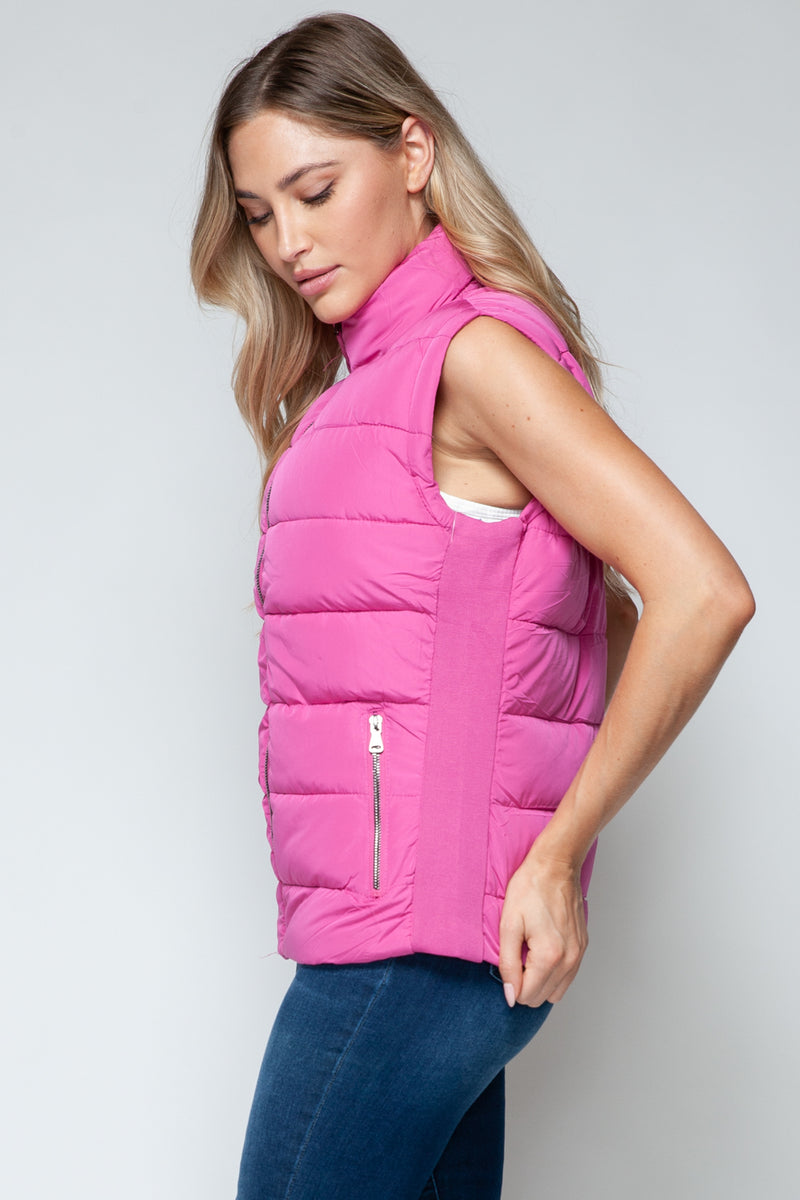 Zip Up Puffer Vest with Pockets in Pink