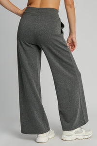 Umgee Drawstring Wide Leg Pants with Pockets in Charcoal