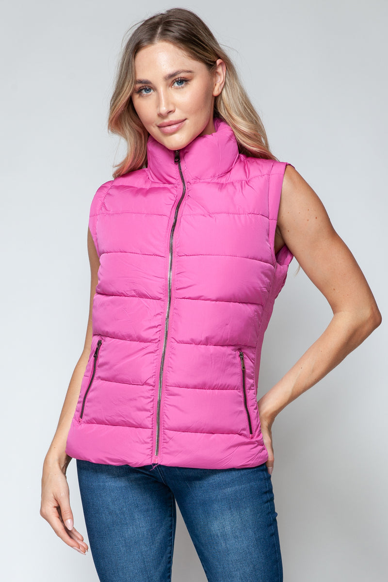 Zip Up Puffer Vest with Pockets in Pink