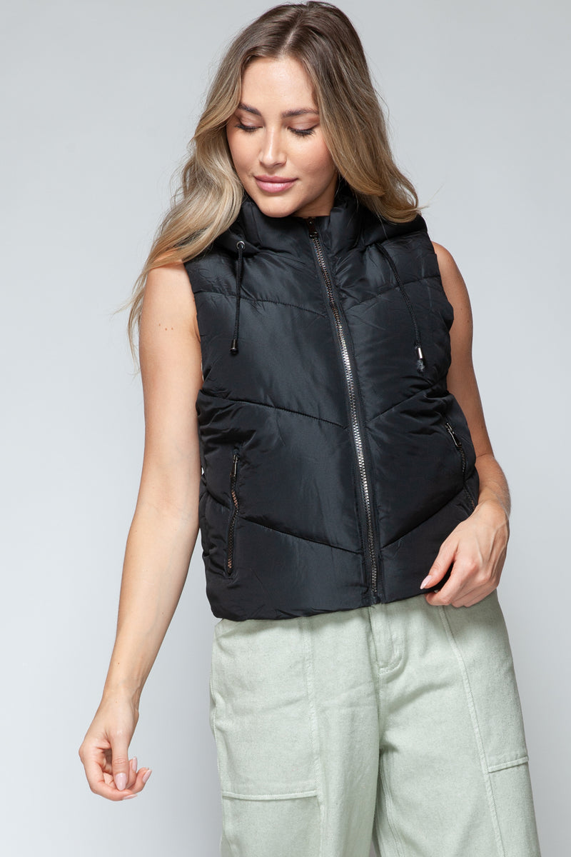 Zip Up Quilted Hooded Vest