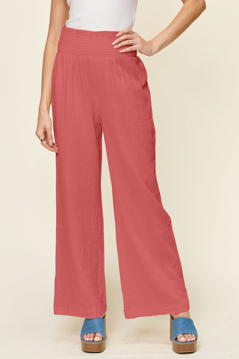 Smocked Waist Wide Leg Gauze Pants